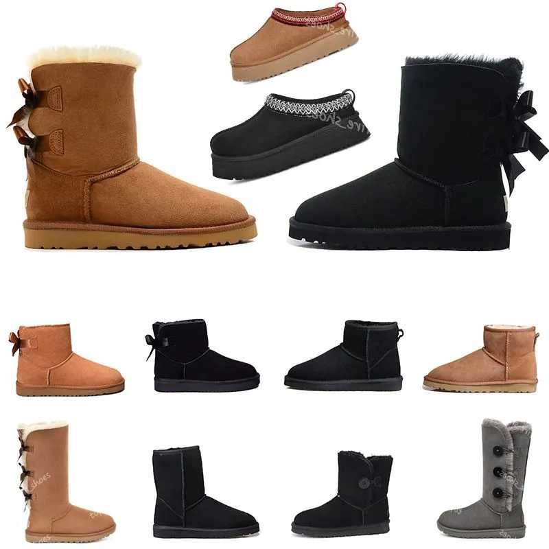 2022 Austrália Plataforma Mulher Designer de botas de inverno Tornozilho Botas Tazz Sapatos Chestnut Blocos de pele pretos de peles