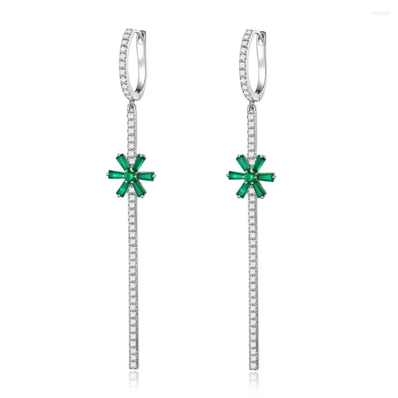 Pendientes colgantes ERLUER 2022, diamantes de imitación verdes encantadores, 8,1 cm de largo, moda de cobre para mujer, Zirconia cúbica, puños colgantes