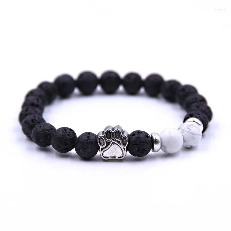 Strand Bronze Dog Charms 8mm Black Lava Stone P￤rlor Diy Essential Oil Diffuser Armband Yoga Smycken