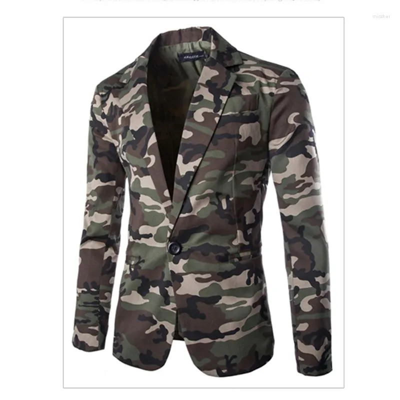 Costumes pour hommes Camouflage militaire coupe ajustée mode Blazer costume coton simple bouton veste hommes Americanas Hombre manteau