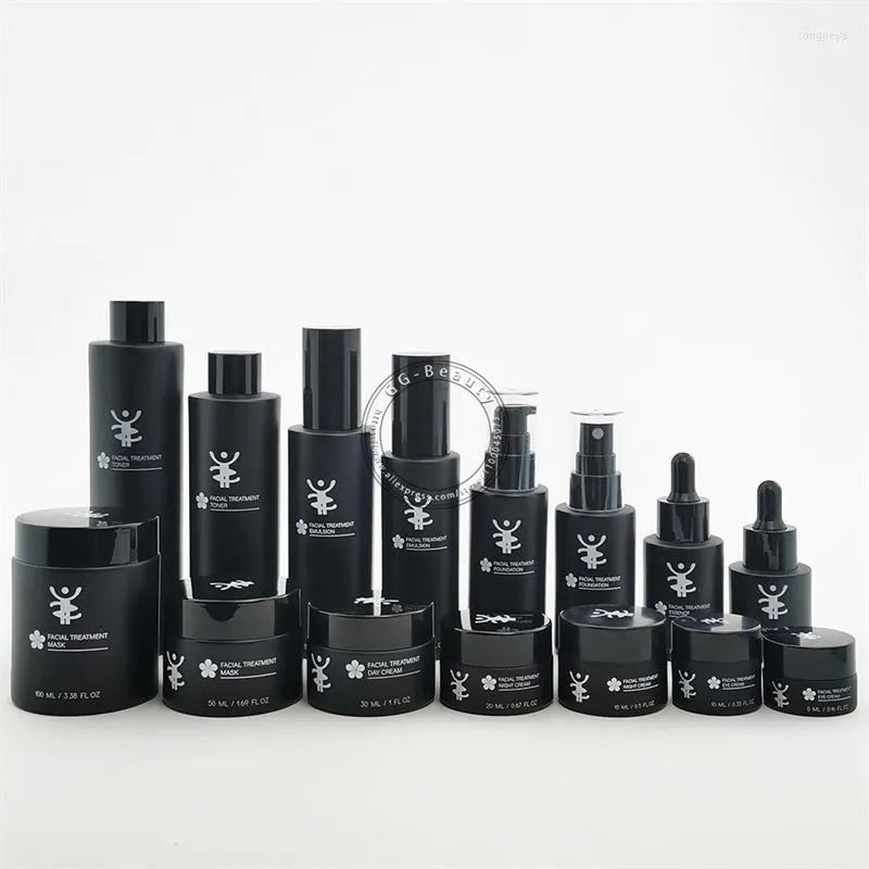 Storage Bottles 20ml To 120ml Black Matte Glass Pump With Plastic Cap Spray Lotion Sample Refillable Vials Jars Empty Travel Container