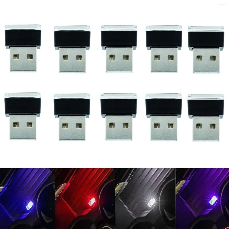 Nachtlichter, 10 x flexible Mini-USB-5-V-LED-Licht, bunte Lampe für Autoatmosphäre, helles Zubehör, unverwechselbarer Effekt