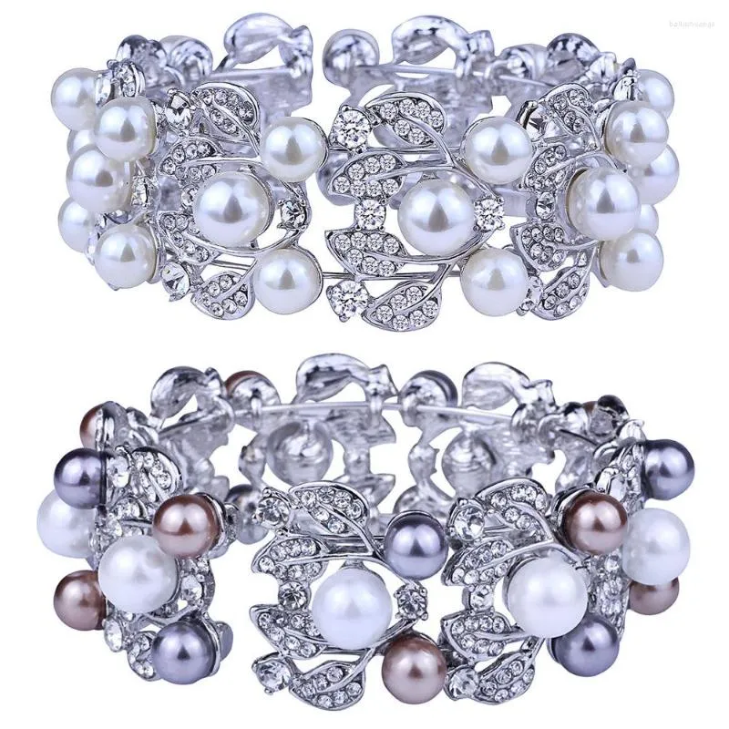 Bangle Fashion Bridal Jewelry Silver Plated Wide Cuff Bangles With ImitationPearl Rhinestones Luxury Wedding Bracelets For Women