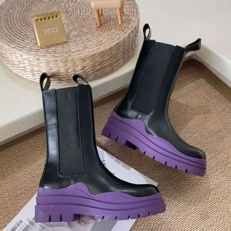 St￶vlar Chelsea Chunky Ankel Boot Designer Kontrast-solst￶vlar L￤derd￤ck Fashion Women Martin Shoes Platform Sneakers With Box