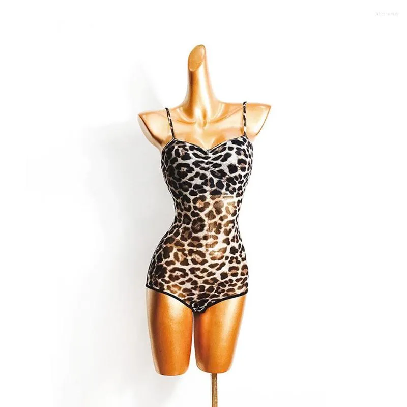 Costume da ballo latino senza maniche stampato leopardato con schiena nuda sexy da ballo latino LD523