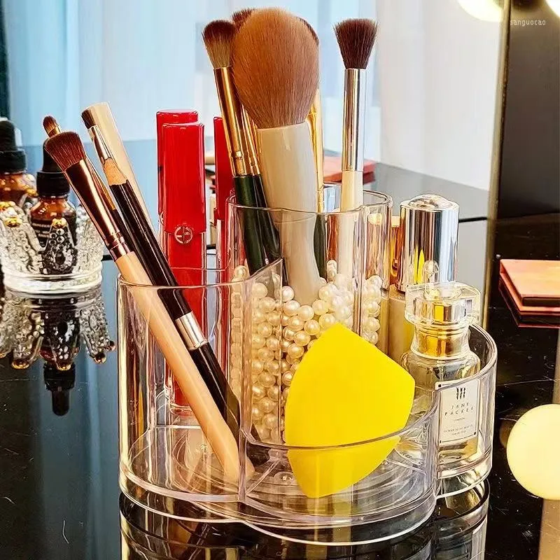 Scatole portaoggetti Porta pennelli per trucco Scatola per rossetto acrilico Custodia per uova cosmetica rotante in cristallo per organizzatore del bagno