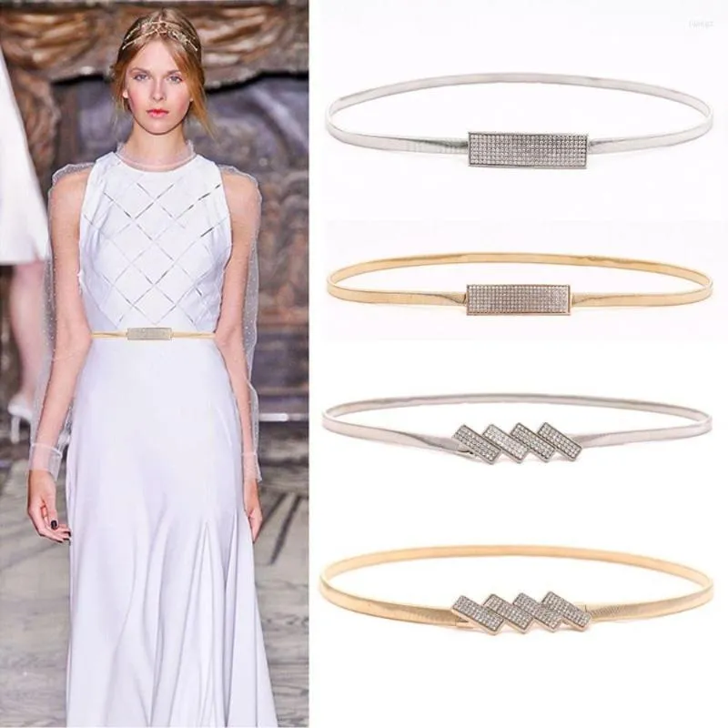 Belts Metal Elastic Slim Belt Rhinestone Lady Waist Dress Suits Thin Waistband Women Fashion Gold Silver