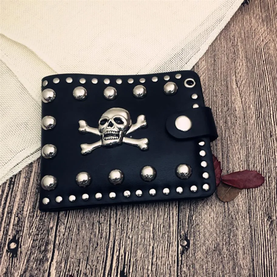 Europe and the United States retro tide men's portable wallet skull personality new rivet trade short paragraph black wallet292w