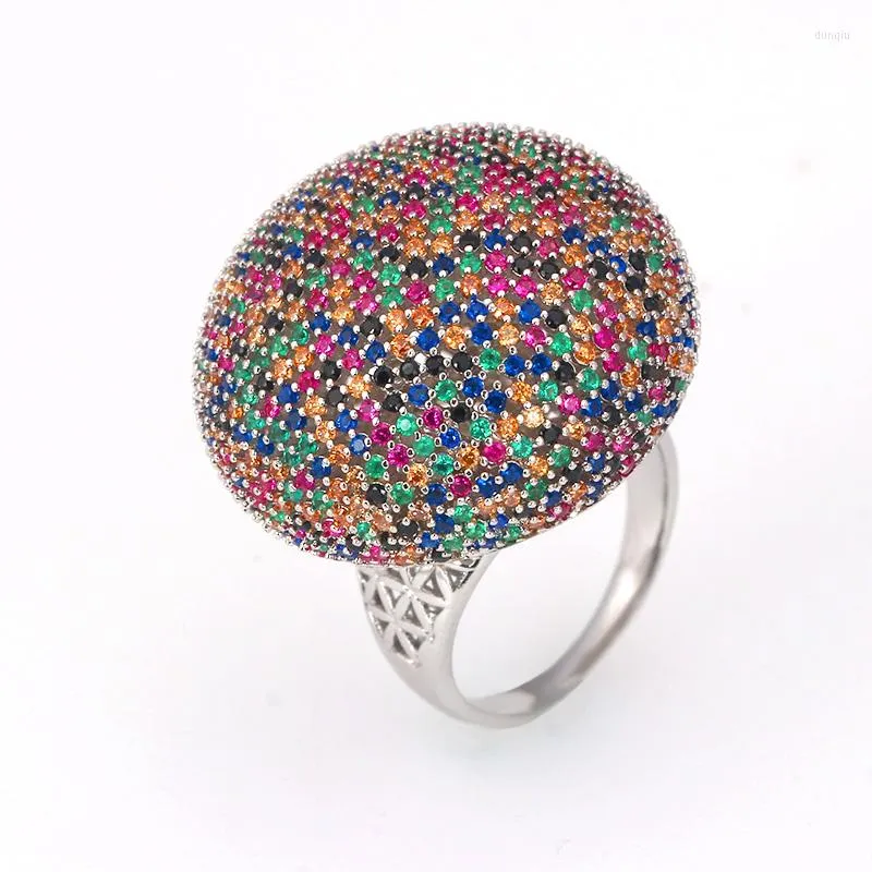 Ringas de cluster bola de discoteca moderna anel de declaração ousado para mulheres cúbicas de zircão de dedos de dedo charme jóias de praia boêmia