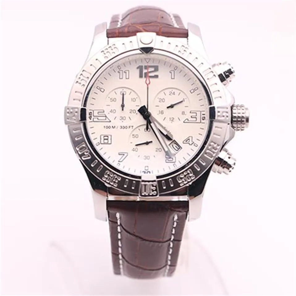 DHgate fornitore selezionato orologi uomo seawolf chrono quadrante bianco cinturino in pelle marrone orologio al quarzo batteria orologio mens dress watches346m