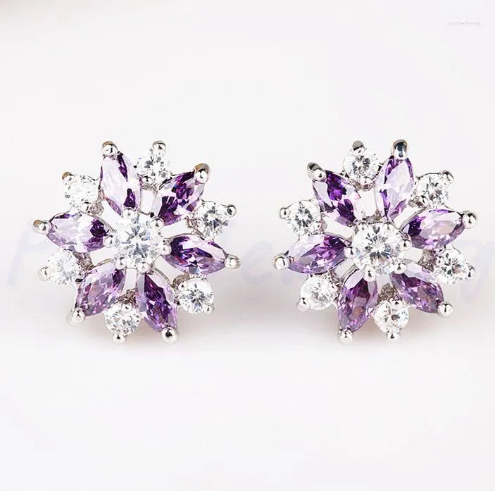 Stud Earrings Natural Amethyst Flower Style Earring 925 Sterling Silver 0.1ct 12pcs Gemstone Fine Jewelry X8090307
