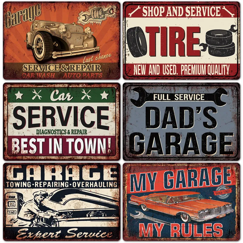 Zabawne zaprojektowane moje zasady garażowe ostrzegawcze vintage blaszane tablica metalowa tablica dekoracja ściany dla tatusiów narzędzia garażowe niebezpieczeństwo man jaskini