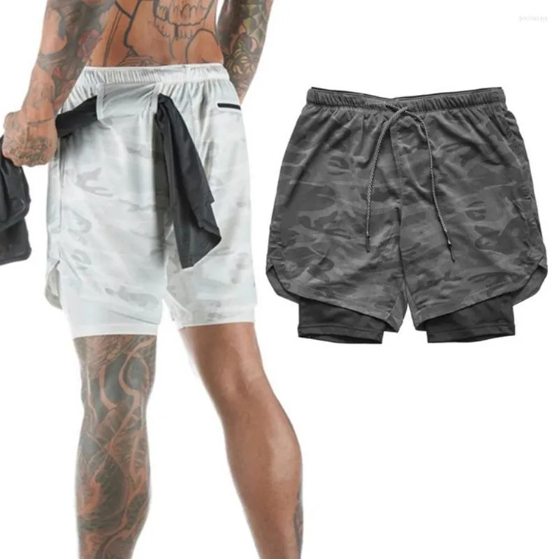 Gymkl￤der m￤n som k￶r shorts 2 i 1 dubbeld￤ck snabb torr sport fitness jogging tr￤ning sportkl￤der