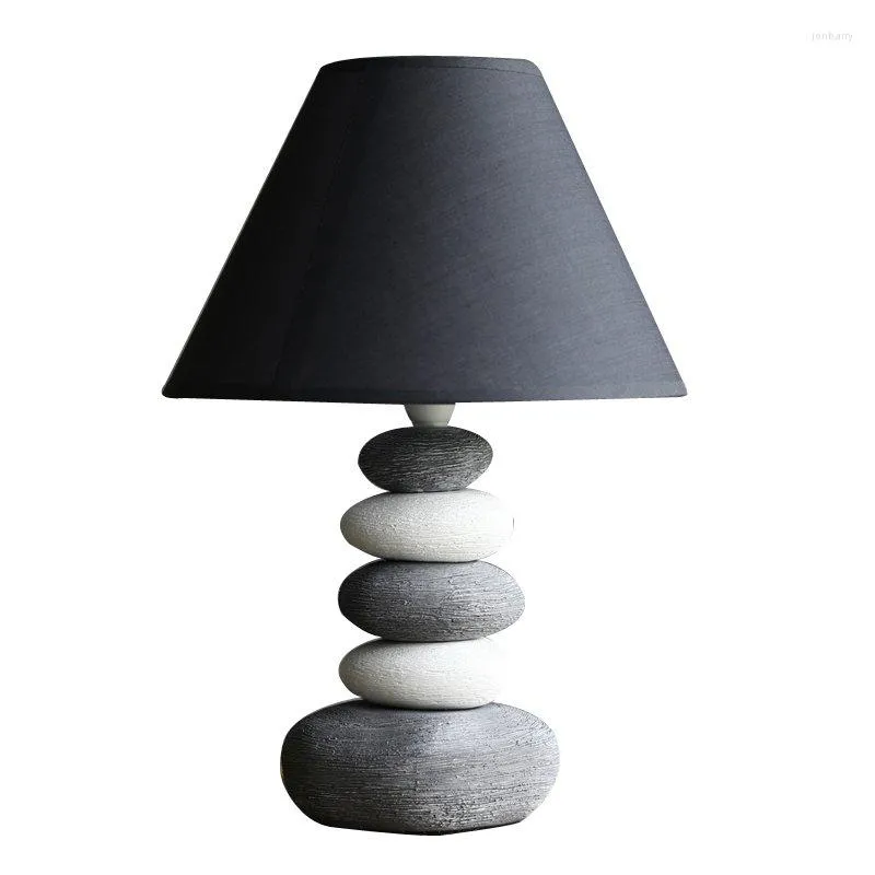 Table Lamps Living Room Lamp American Ceramic Lapped Stone Grey Fabric Shade Cobblestone Study Italy Desk Light Reading