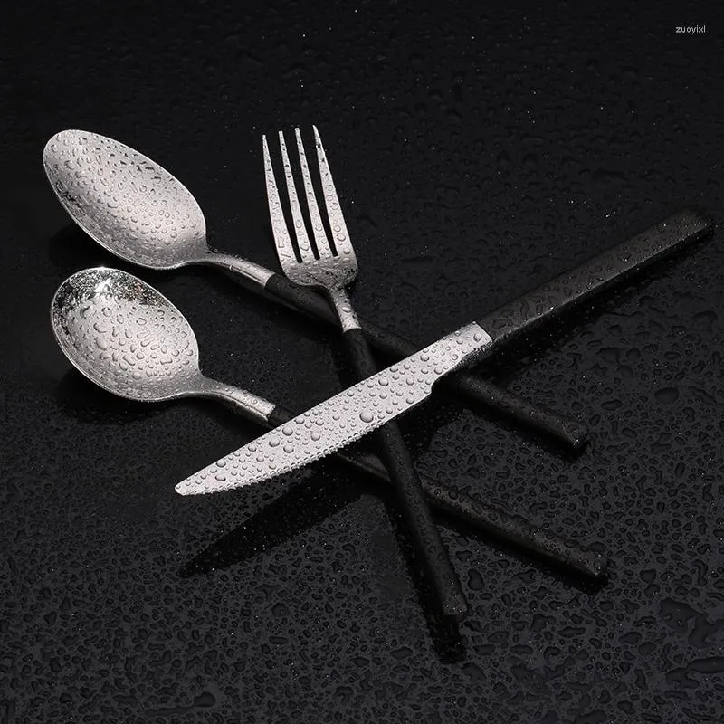 Juegos de vajilla Juego de lujo Cuchillo Tenedor Cuchara Cubiertos negros Vajilla Cubiertos de acero inoxidable Utensilios de cocina Servicio de mesa Regalo