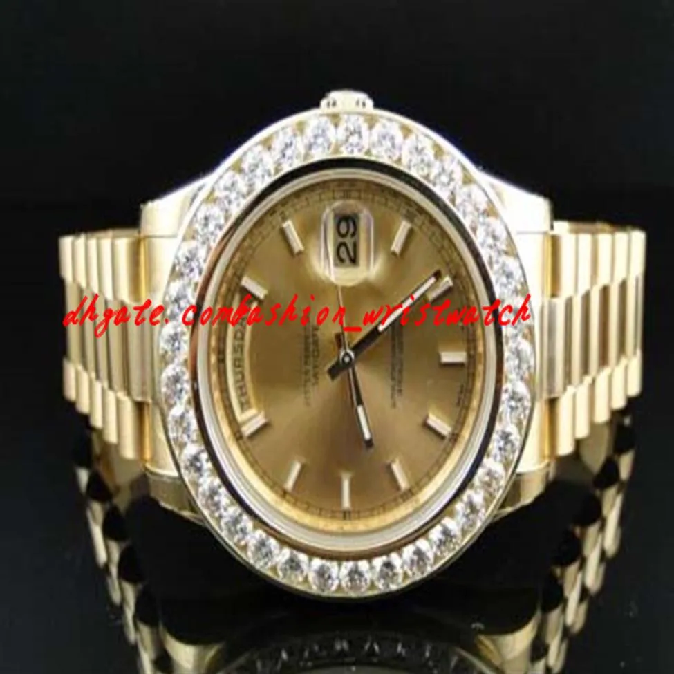 Stainless Steel Bracelet New Mens 2 II Solid 18 kt 41MM Diamond Watch Gold Dial 8 Ct Automatic Mechanical MAN WATCH Wristwatch2847