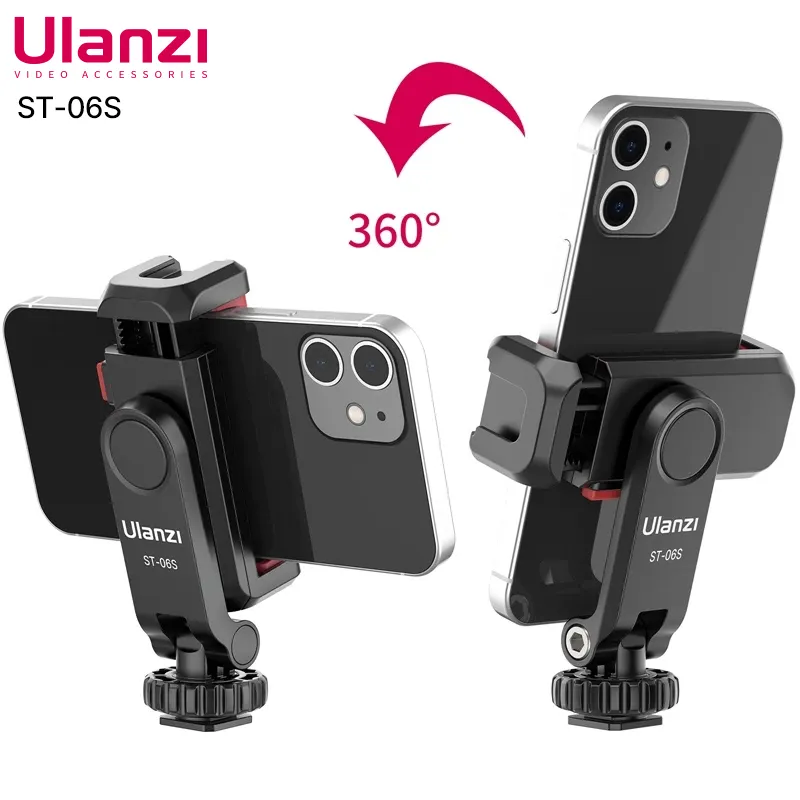 Ulanzi ST-06S 수직 촬영 전화 마운트 홀더 DSLR 카메라 모니터 스마트 폰을위한 삼각대 마운트 클램프 vlog multiftional stand