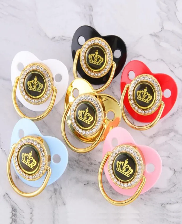 Pacifiers Colors Cartoon Crown Baby Pacifier Golden Dummy Bling Toddler