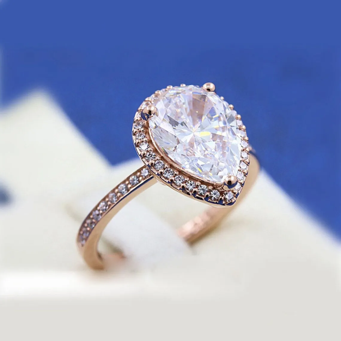 Rose goud vergulde sprankelende Teardrop Halo ring met duidelijke Cz Fit Pandora sieraden verloving bruiloft liefhebbers mode ring voor vrouwen