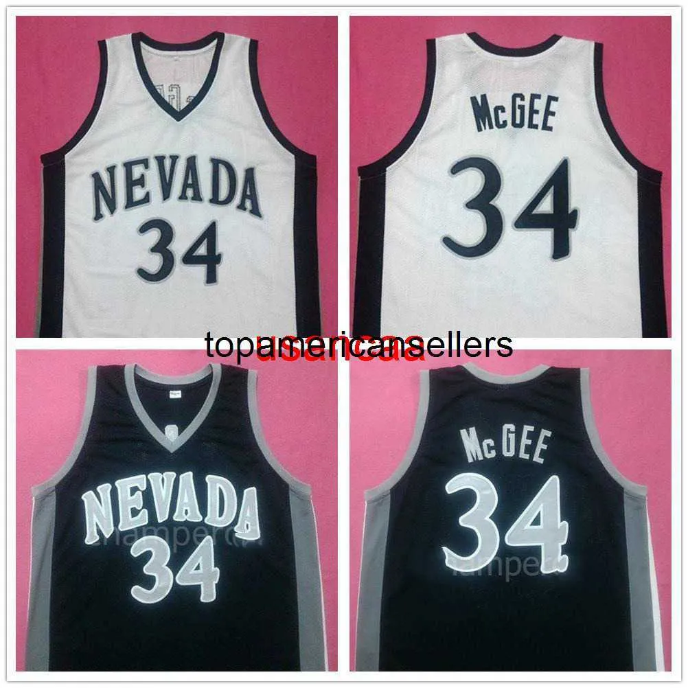 Nevada Javale McGee #34 White Navy Blue College Retro Basketball Jersey heren genaaid aangepaste nummernaam Jerseys