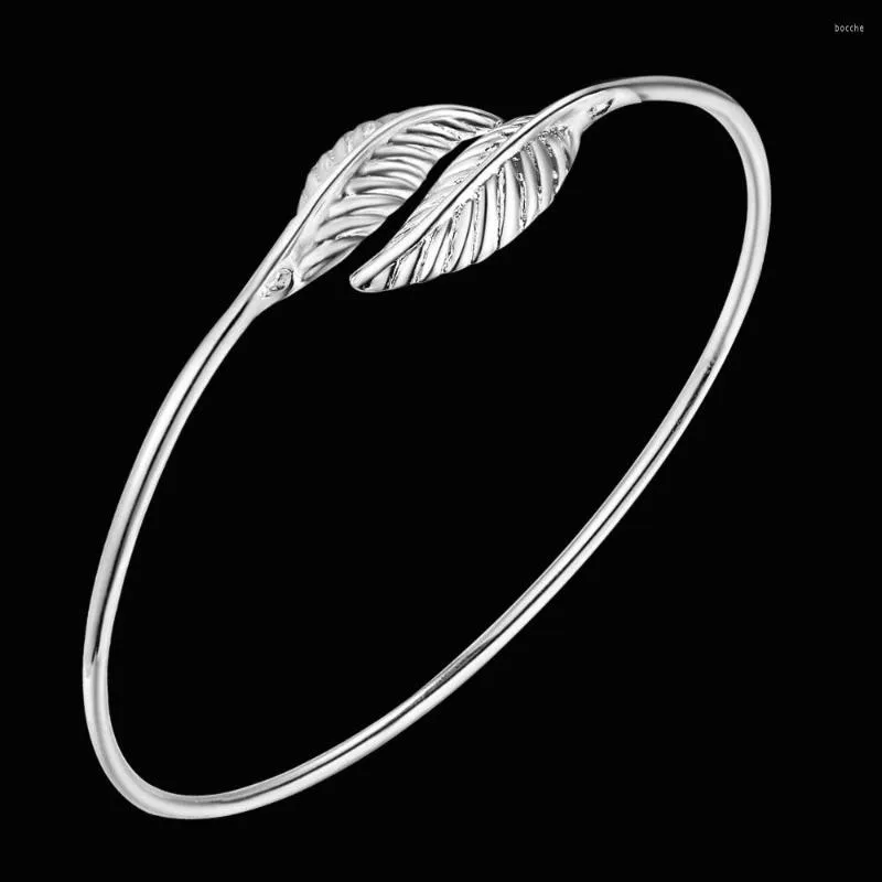 Bangle Wholesale Engagement High Quality For Women Silver Plated Jewellery Fashion Jewelry Double Leaf Bracelet GY-AB073
