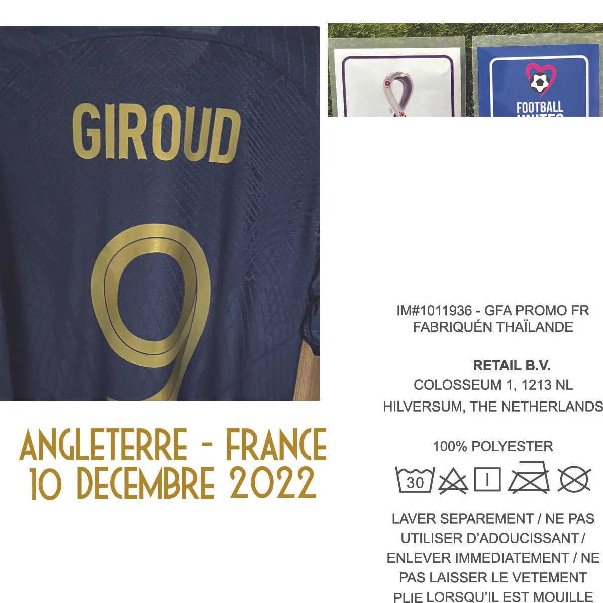 American College Football Wear 2022 Match Worn Player Issue VS Angleterre Giroud GRIEZMANN Tchouameni Dembele Rabiot GIROUD Maillot Name Nummer Sporttrikot