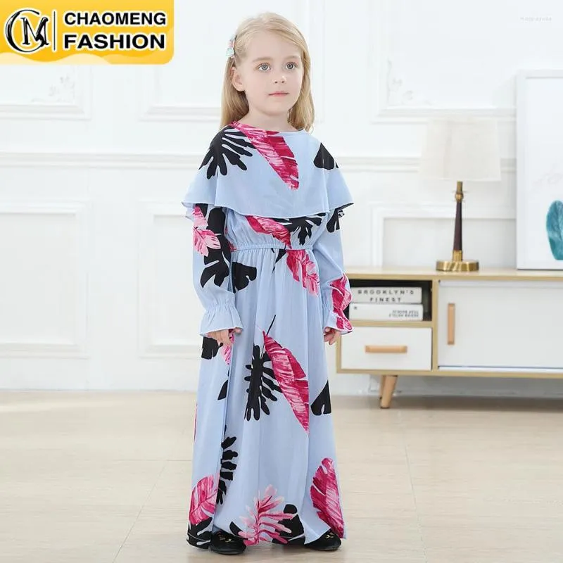 Ubranie etniczne Abaya Skromny nadruk z lapami małe dziewczynki ubiera muzułmańskie ubrania dla dzieci szatę wetentowanie klaczyka księżniczka