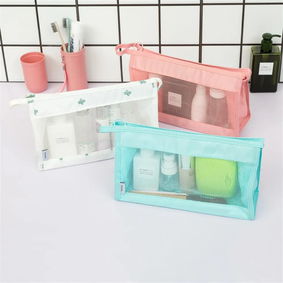 Female waterproof transparent mesh makeup bag wash bag 2059