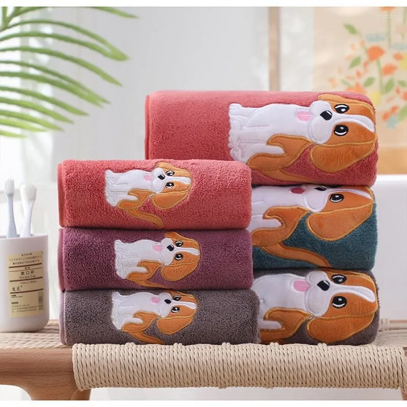 Towel Microfiber Cartoon Cute Dog Set Water Absorption Coral Fleece For Women Men Home Adult Bathroom 2pcs/set