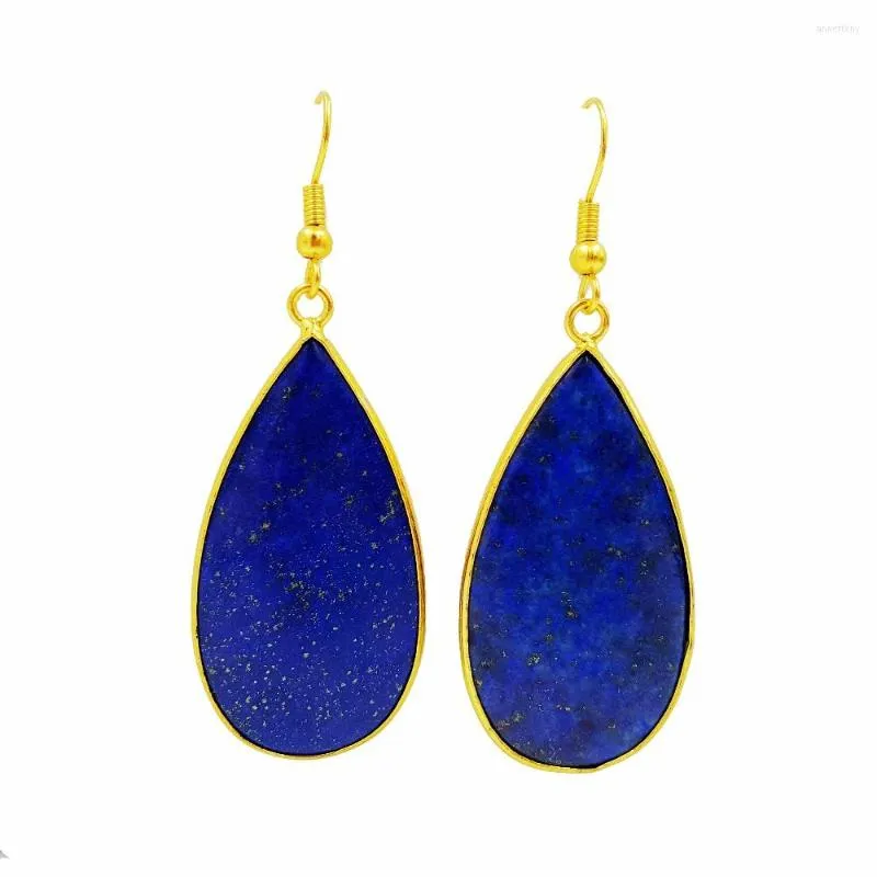 Brincos de Dangle Liiji Chegada única Stone natural Lapis Lazuli Long Drop