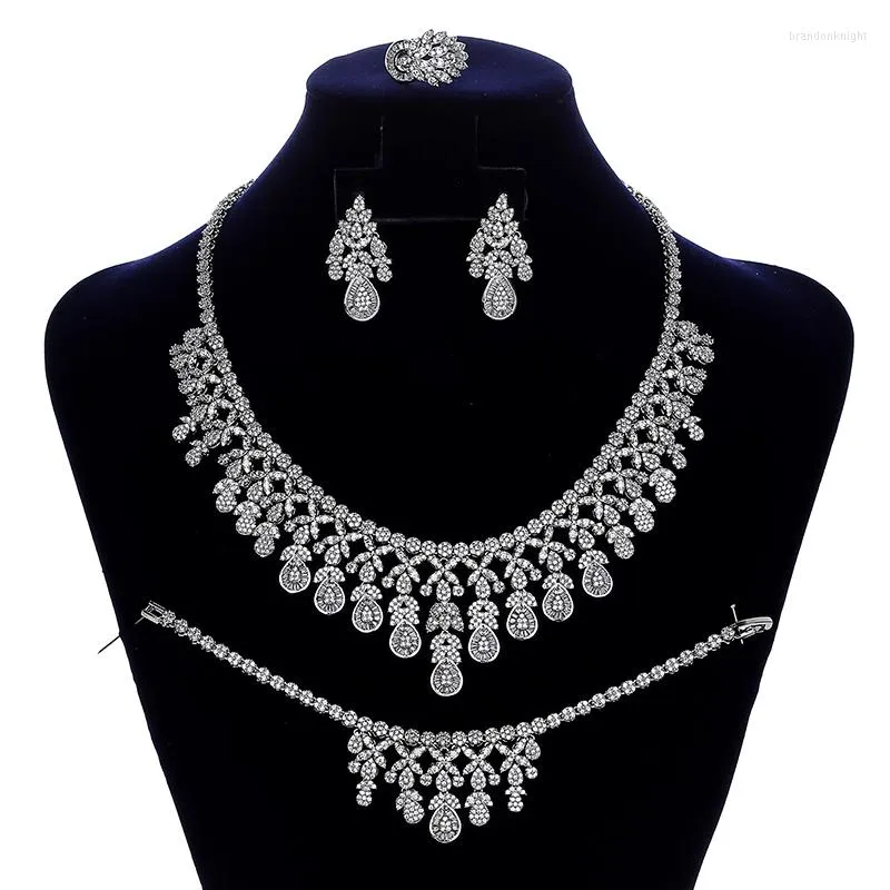 Necklace Earrings Set HADIYANA Vintage Elegant Bridal Wedding Party Ring And Bracelet CNY0117 Conjunto De Joyas