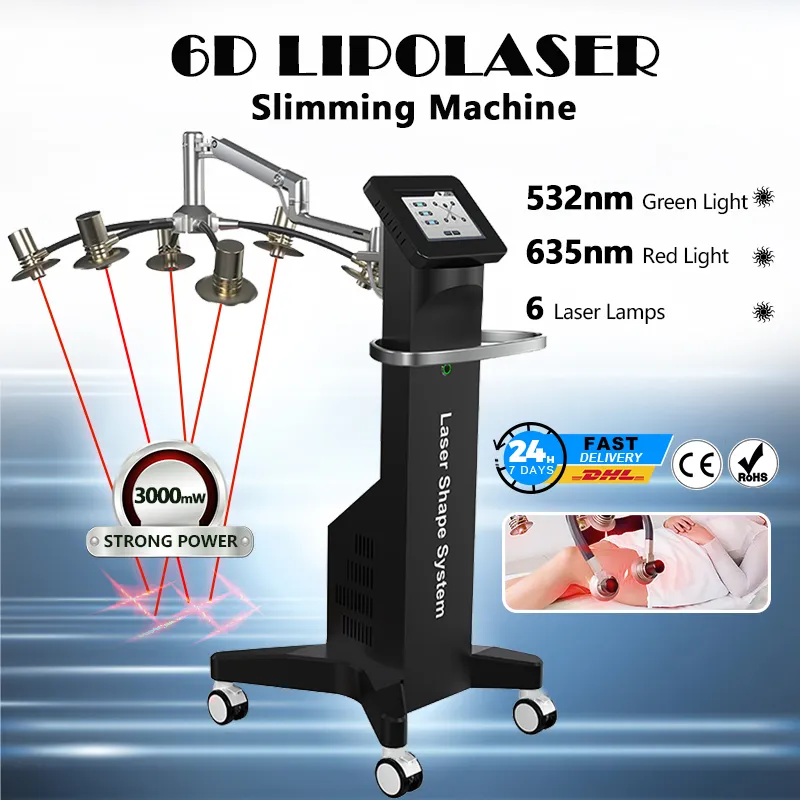 Expédier dans les 3 jours Machine laser Lipo 6D ROSH certifiée laserslim corps d'élimination des graisses minceur laser léger 532nm avec 6 lampes laser importées du Japon