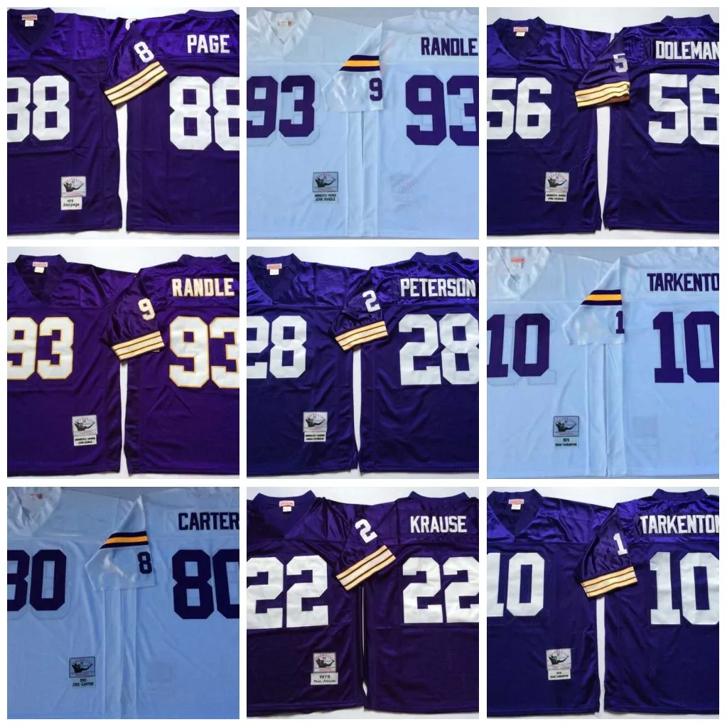 NCAA 75th Fintage Football 10 Fran Tarkenton Jerseys 93 John Randle 22 Paul Krause 28 Adrian Peterson 44 Chuck Foreman 56 Chris Doleman 80 Cris Carter 88 Alan Page