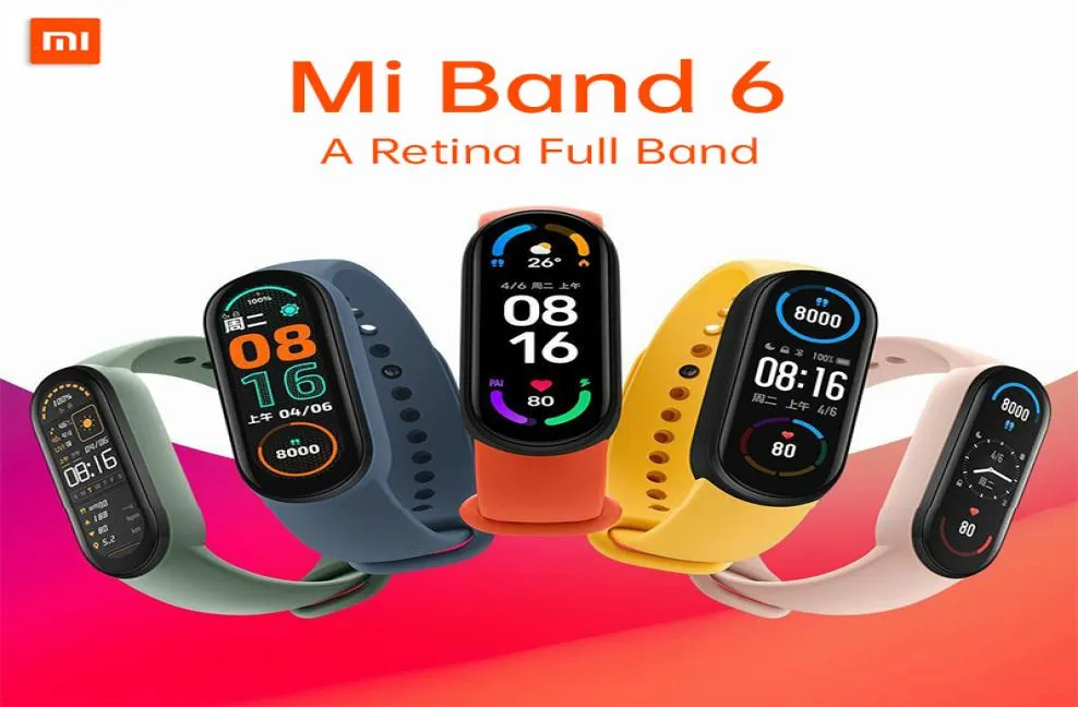 Xiaomi mi banda 6 pulseira inteligente 4 tela de toque colorida miband 5 pulseira fitness blood oxig￪nio rastrear freq￼￪ncia card￭aca monitorsmartband band de fro7494923