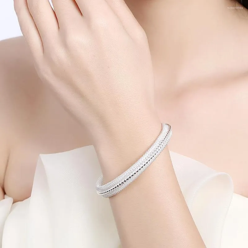 Bangle 925 Sterling Silver Woven Mesh Bracelet For Woman Wedding Engagement Fashion Charm Party Jewelry