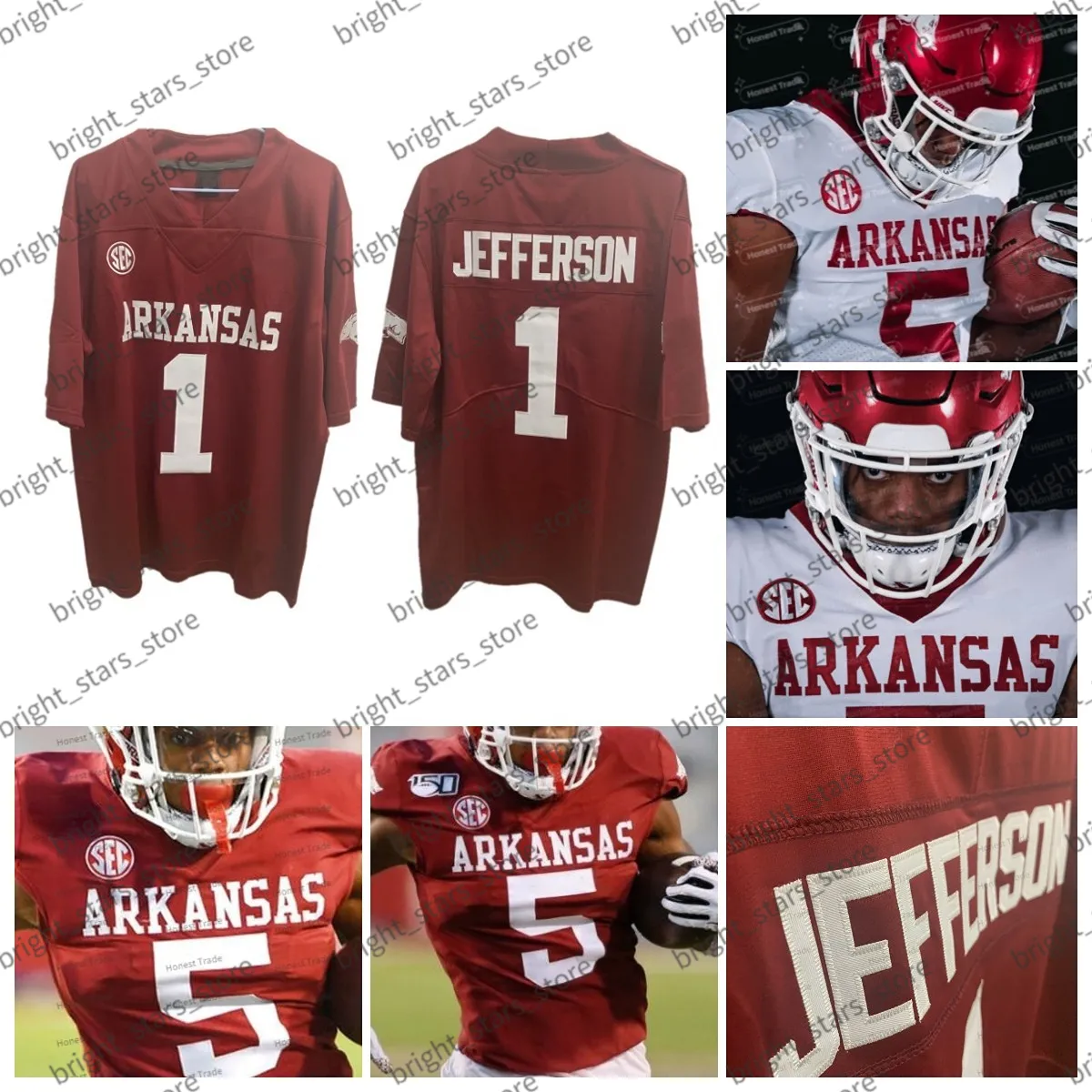 Anpassad Arkansas McFadden College Football Jersey Boyd Jefferson 16 Treylon Burks 10 Warren 17 John David 66 Ty Clary Stitched Vermilion Jerseys