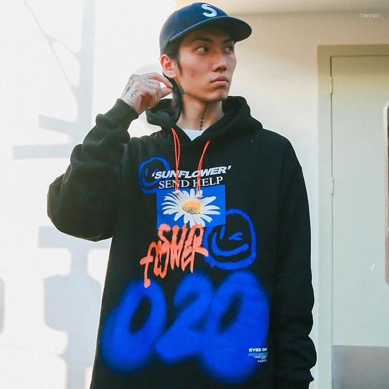 2022 Mens Sunflower Graffiti Print Black Pullover Hoodie Hip Hop Streetwear  Pullover With Cotton Fleece And Harajuku Floral Design From Tianyuxi,  $53.98 | DHgate.Com