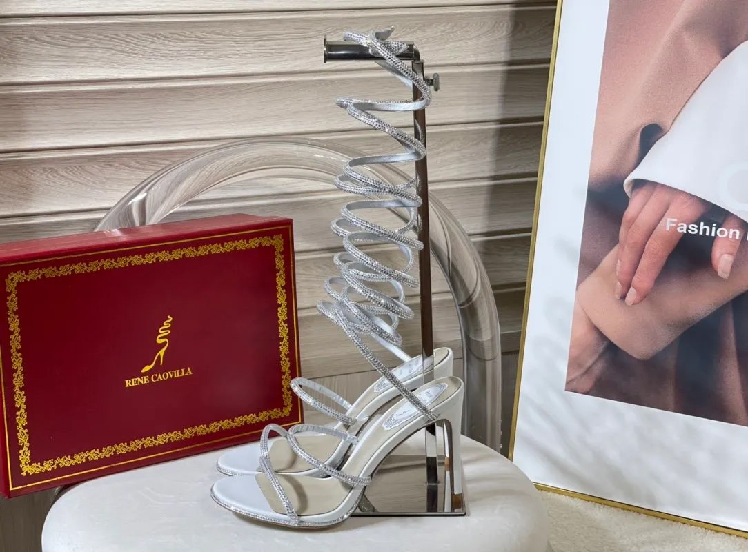 Rene Caovilla Women High Heeled Sandals White kommer med Box Best Quality