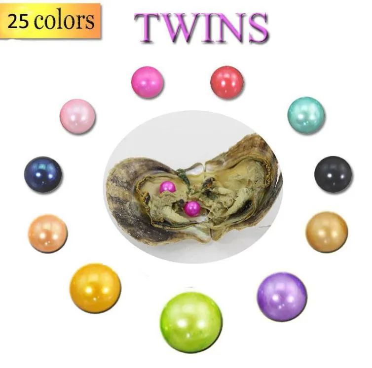 HELA 25 färger 67mm naturliga tvillingpärlor i saltvatten DIY ostron akoya ostron med dubbla pärlor inuti kärlek önskar pärla gif4460543
