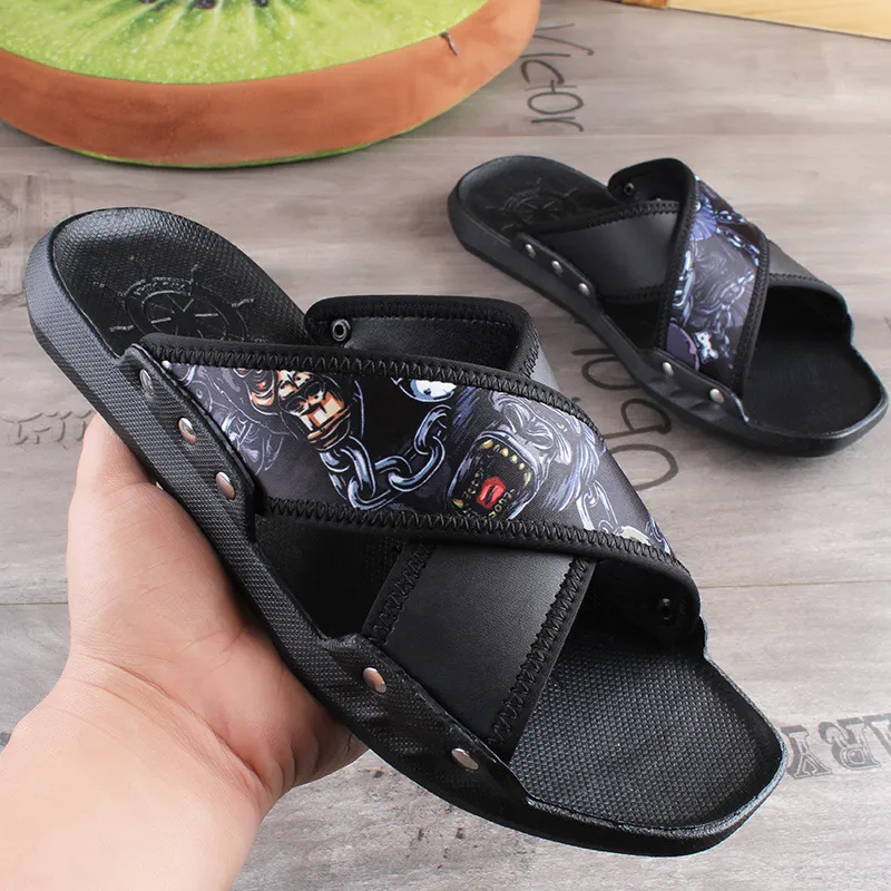 Men Beach Slipper platform Cross Shoes Cartoon Letters Platform Lederen Slideshow Sexy Sandalen groot formaat