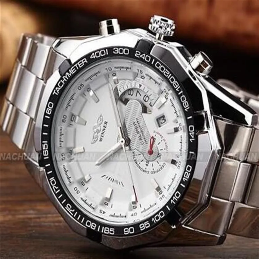 Winner Brand Luxury Men Watch Classic Stainless Steel Automatic Self Wind Skeleton Mechanical Watches relogio masculino277n