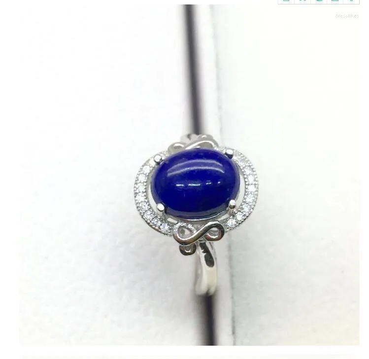 Pierścienie klastra Natural Blue Lapis Ring Real Topaz 925 Srebrny Srebrny Biżuteria 8 10 mm