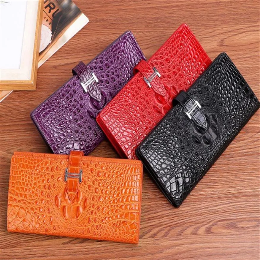 Women Fashion wallets leather clutches crocodile grain 19x9x3cm hasp fastner one zipper pocket inner Luxury quality1941