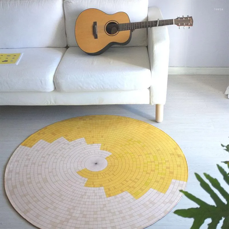 Tapis Tapis à carreaux jaune doux rond chambre salon maison tapis antidérapant