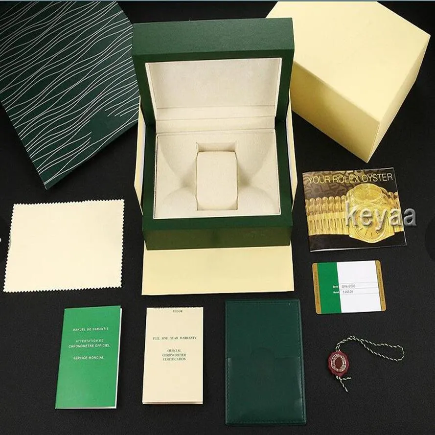 2022 Caixas verdes Papéis Gift Watches Box Leather Bag Card 0 8kg 185mm 134mm 84mm para Wristwatches Boxe Certificate Bandato Handbag289s