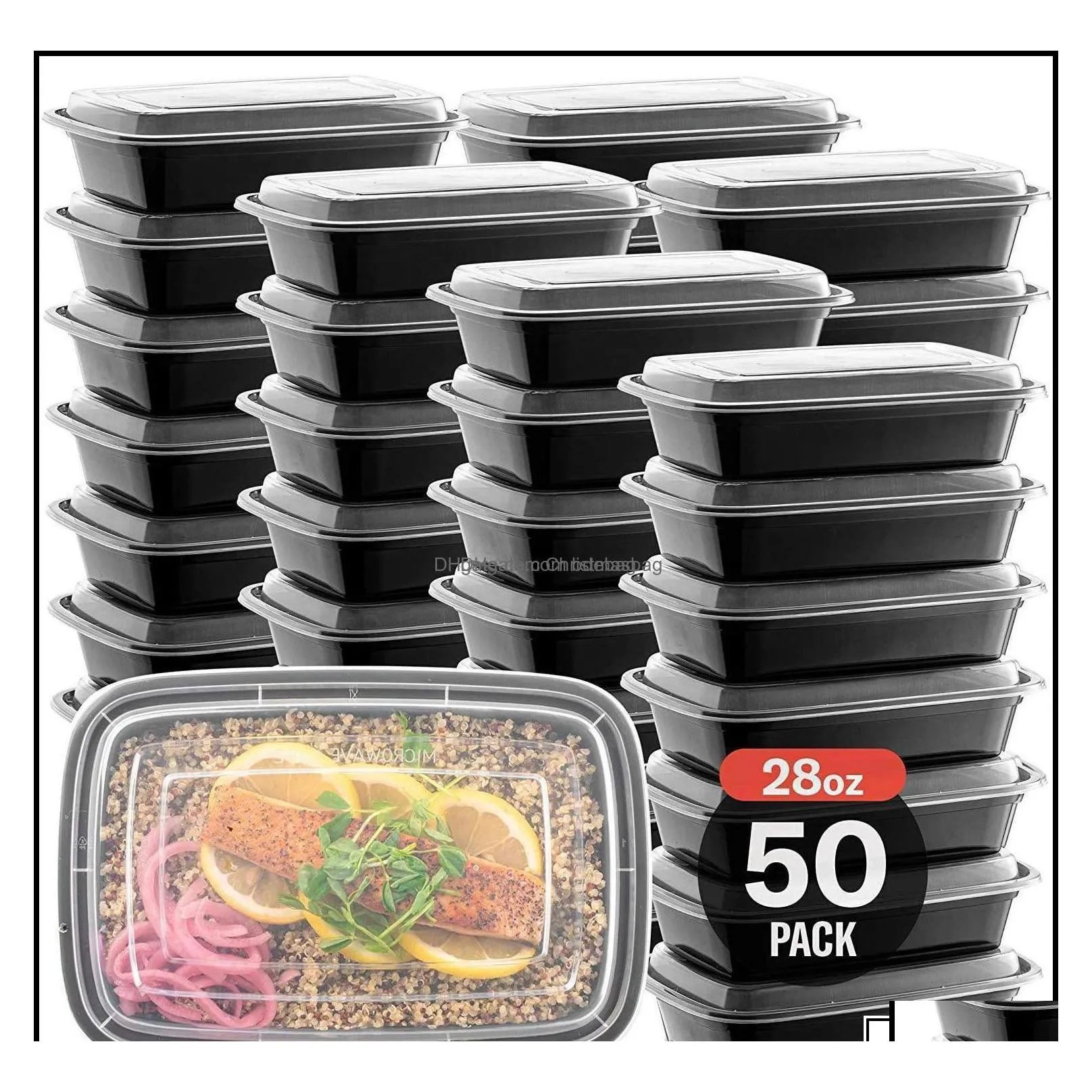 Einweg-Geschirr Küchenbedarf Esszimmer Bar Hausgarten Lunchbox mit Deckel Einweg-Mahlzeitzubereitung 750 ml Kunststoff zum Mitnehmen Drop Deli Dhup4