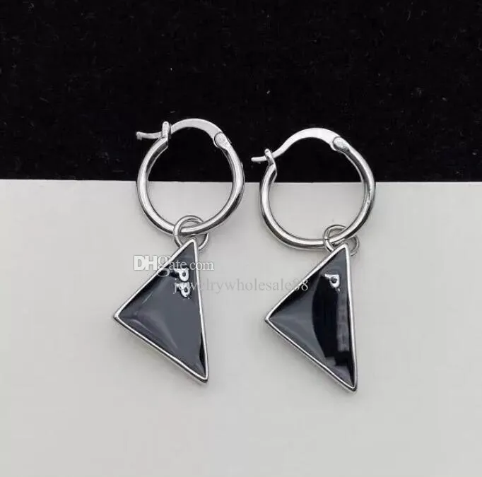 Designer Letter Triangle Stud Long Dangler Black White Dangle Earrings Fashion Brand Jewelry Wedding Luxury Crystal Earring Gifts