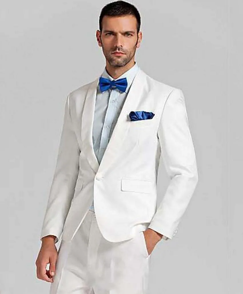 Białe męskie smoking ślubny szal Lapel Groom Groomsmen Tuxedos Man Blazers Kurtka Doskonałe 2 -częściowe garnitury Pantie Krawat 1616