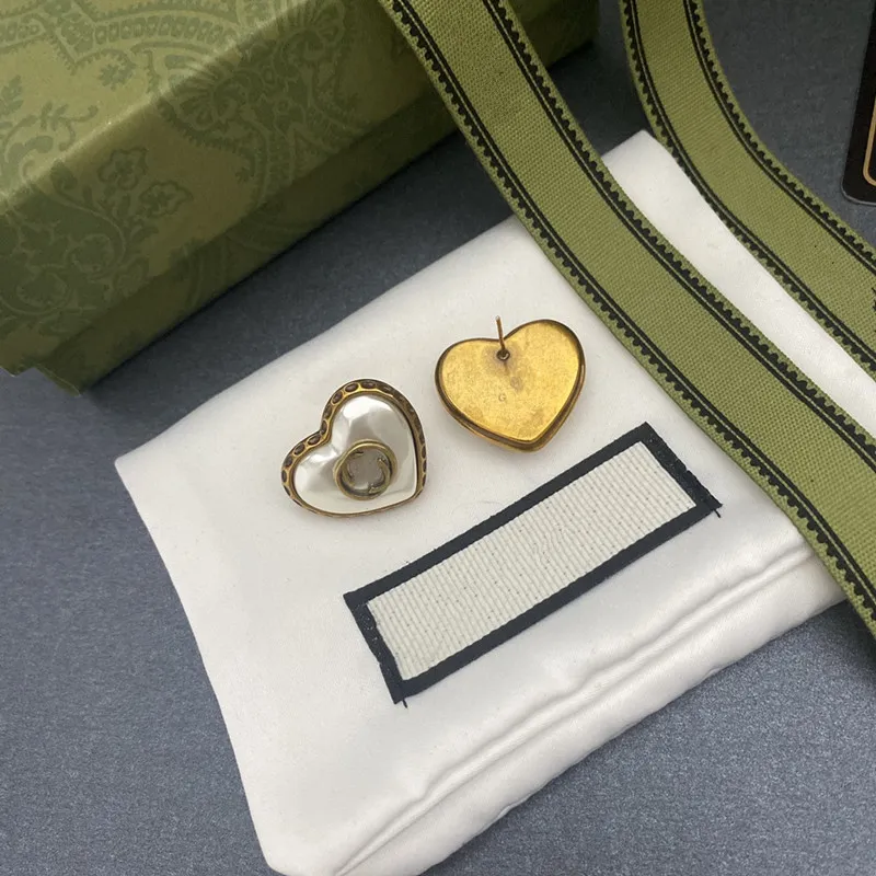 18K Gold Top sweet heart designer stud earrings for women luxury brand letters cute OL engagement asymmetrical ear rings earring jewelry 