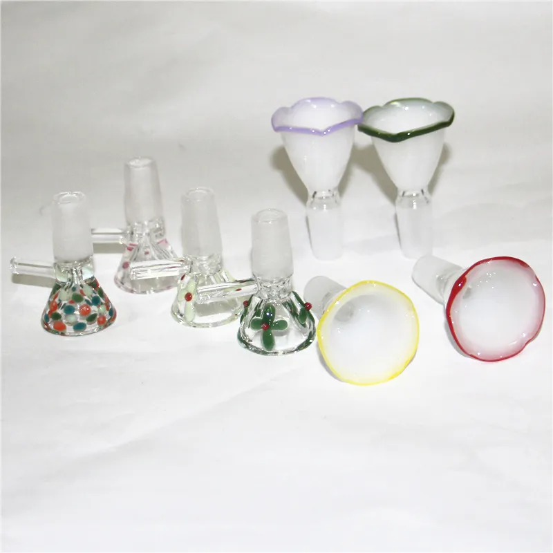 Wasserpfeifen 14mm 18mm Glasschüsseln für Becherglasbongs Außengelenk Buntes Rauchbong-Bubbler-Stück für Aschefänger-Ölplattformen Wasserpfeifen
